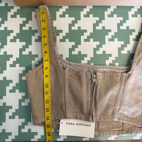 Mara Hoffman Tan Denim Amal Crop Tank Top Organic Cotton Zip Back Size 8 NWT - Picture 6 of 8